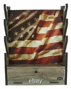 DURABLE HUNTING GUN STORAGE RACK American Flag Indoor Wall Display Rack 4 Rifle