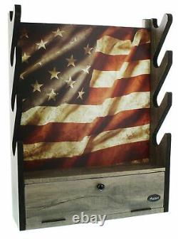 DURABLE HUNTING GUN STORAGE RACK American Flag Indoor Wall Display Rack 4 Rifle