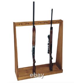 DURABLE Wooden Standing Rifle Rack Holds 7 Storage Firearm Long Guns Shotguns