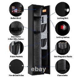 Digital 3 Rifle Gun Safe Cabinet Quick Access Lock Storage Keypad + Pistols Rack