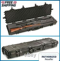 Double Carry Rifle Hard Case Wheels Padded Waterproof 2 Gun Storage Lock Box TSA