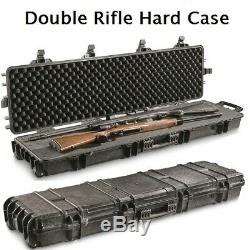 Double Carry Rifle Hard Case Wheels Padded Waterproof 2 Gun Storage Lock Box TSA 