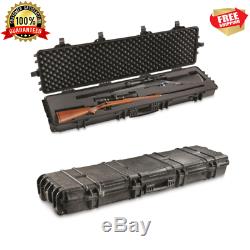 Double Carry Rifle Hard Case Wheels Padded Waterproof 2 Gun Storage Lock Box TSA