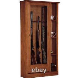 Entryway Gun Cabinet Concealment Bench in Medium Cherry Solid Wood 4-Gun Storage