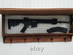Entryway gun concealment storage safe coat rack rustic dark walnut home sweet