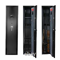 Firearm Storage Cabinet 5 Gun Security Rifle Shotgun Rack Steel Black Safe NEW