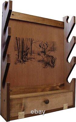 Four-Gun Fully Assembled Wall Mount Wooden Gun Display Rack with Cabinet Stor