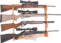 Four Rifle Wall Mount Wooden Gun Rack Gun Storage in Natural Wood Finish