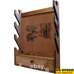 Fully Assembled Wooden Gun Rack 4 Long Guns With Cabinet Storage Compartment New
