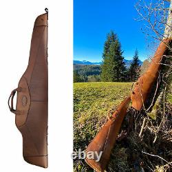 Genuine Leather Rifle Carry Case Gun Slip Scoped Cover Fleece Padded Bag-TOURBON