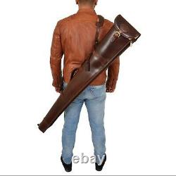 Genuine Leather Rifle Carry Case Gun Slip Scoped Cover Fleece Padded Bag-TOURBON