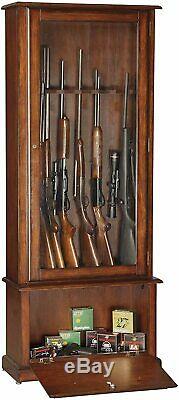 Gun Cabinet Display Case Key Lock Wood Firearms Storage Shotgun Long Rifle Safe