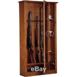 Gun Cabinets And Racks Storage Wood Keyed Barrel Rests Adjustable 3-Shelve Brown