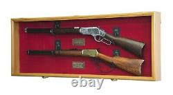 Gun Display Case 2 Rifles 2 Pistols Oak Wood 45 Shotgun Lock Shadow Box Cabinet