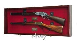 Gun Display Case 45 Cherry & Red 2 Rifle Cabinet Wood Shotgun Lock Shadow Box