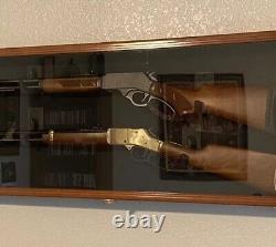 Gun Display Case 45 Cherry & Red 2 Rifle Cabinet Wood Shotgun Lock Shadow Box