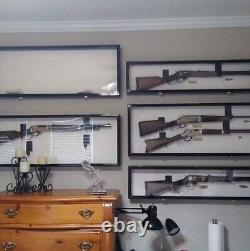 Gun Display Case 45 Cherry & Red 2 Rifle Cabinet Wood Shotgun Lock Shadow Box