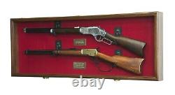 Gun Display Case 45 Oak & Black 2 Rifle Cabinet Wood Shotgun Lock Shadow Box