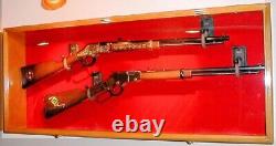 Gun Display Case 45 Oak & Black 2 Rifle Cabinet Wood Shotgun Lock Shadow Box