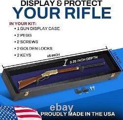 Gun Display Case 45 Rifle Black & Blue Wood Shotgun Lock USA Shadow Box Cabinet