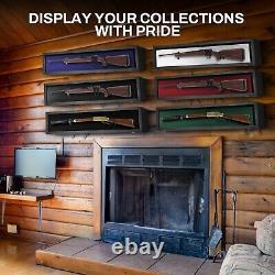 Gun Display Case 45 Rifle Black & Blue Wood Shotgun Lock USA Shadow Box Cabinet