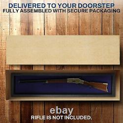 Gun Display Case 45 Rifle Black & Blue Wood Shotgun Lock USA Shadow Box Cabinet