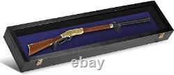 Gun Display Case 45 Rifle Black & Blue Wood Shotgun Lock USA Shadow Box Cabinet