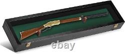 Gun Display Case 45 Rifle Black & Green Wood Shotgun Lock Shadow Box US Cabinet