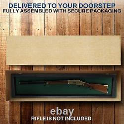 Gun Display Case 45 Rifle Black & Green Wood Shotgun Lock Shadow Box US Cabinet