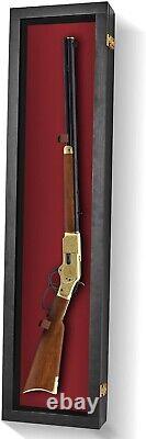 Gun Display Case 45 Rifle Black & Red Wood Shotgun Lock USA Shadow Box Cabinet