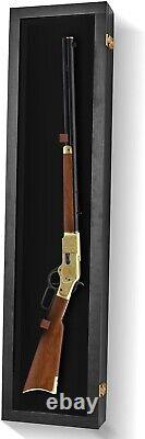 Gun Display Case 45 Rifle Black USA Wood Shotgun Lock Shadow Box Wall Cabinet