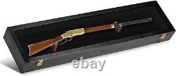 Gun Display Case 45 Rifle Black USA Wood Shotgun Lock Shadow Box Wall Cabinet