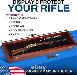 Gun Display Case 45 Rifle Cherry & Black Wood Shotgun Lock Shadow Box Cabinet