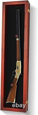 Gun Display Case 45 Rifle Cherry & Black Wood Shotgun Lock Shadow Box Cabinet