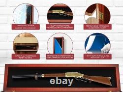 Gun Display Case 45 Rifle Cherry & Black Wood Shotgun Lock Shadow Box Cabinet