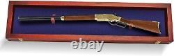 Gun Display Case 45 Rifle Cherry Blue Wood Shotgun Lock USA Shadow Box Cabinet