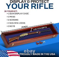 Gun Display Case 45 Rifle Cherry Blue Wood Shotgun Lock USA Shadow Box Cabinet