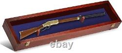 Gun Display Case 45 Rifle Cherry Blue Wood Shotgun Lock USA Shadow Box Cabinet