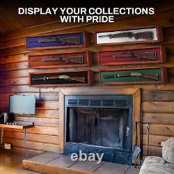 Gun Display Case 45 Rifle Cherry Blue Wood Shotgun Lock USA Shadow Box Cabinet