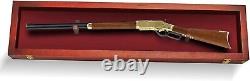 Gun Display Case 45 Rifle Cherry & Red Wood Shotgun Lock USA Shadow Box Cabinet