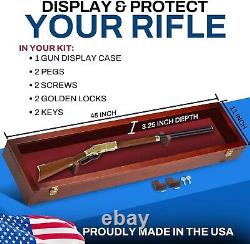 Gun Display Case 45 Rifle Cherry & Red Wood Shotgun Lock USA Shadow Box Cabinet