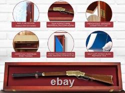 Gun Display Case 45 Rifle Cherry & Red Wood Shotgun Lock USA Shadow Box Cabinet