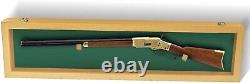 Gun Display Case 45 Rifle Golden Oak Green Wood Shotgun Lock Shadow Box Cabinet