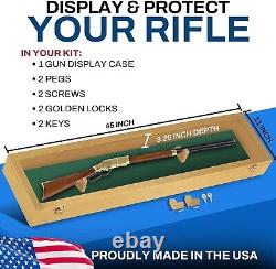 Gun Display Case 45 Rifle Golden Oak Green Wood Shotgun Lock Shadow Box Cabinet