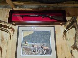 Gun Display Case 45 Rifle Golden Oak Green Wood Shotgun Lock Shadow Box Cabinet