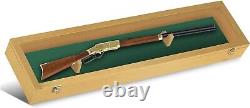 Gun Display Case 45 Rifle Golden Oak Green Wood Shotgun Lock Shadow Box Cabinet