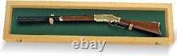 Gun Display Case 45 Rifle Golden Oak Green Wood Shotgun Lock Shadow Box Cabinet