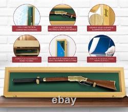 Gun Display Case 45 Rifle Golden Oak Green Wood Shotgun Lock Shadow Box Cabinet