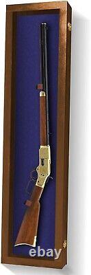 Gun Display Case 45 Rifle Walnut Blue Wood Shotgun Lock USA Shadow Box Cabinet