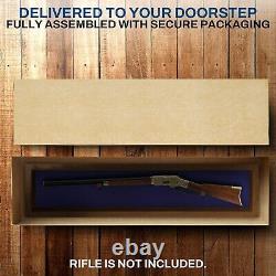 Gun Display Case 45 Rifle Walnut Blue Wood Shotgun Lock USA Shadow Box Cabinet